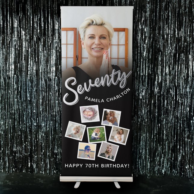 Seventy silver black 70th Birthday party 8 photos  Retractable Banner (Creator Uploaded)