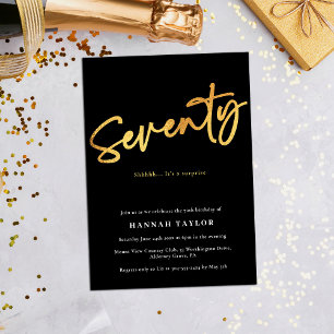 Seventy Simple Elegant Black Gold 70th Birthday Invitation