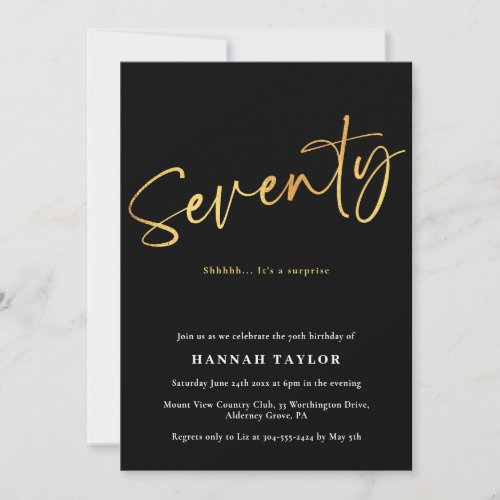 Seventy Simple Elegant Black Gold 70th Birthday Invitation