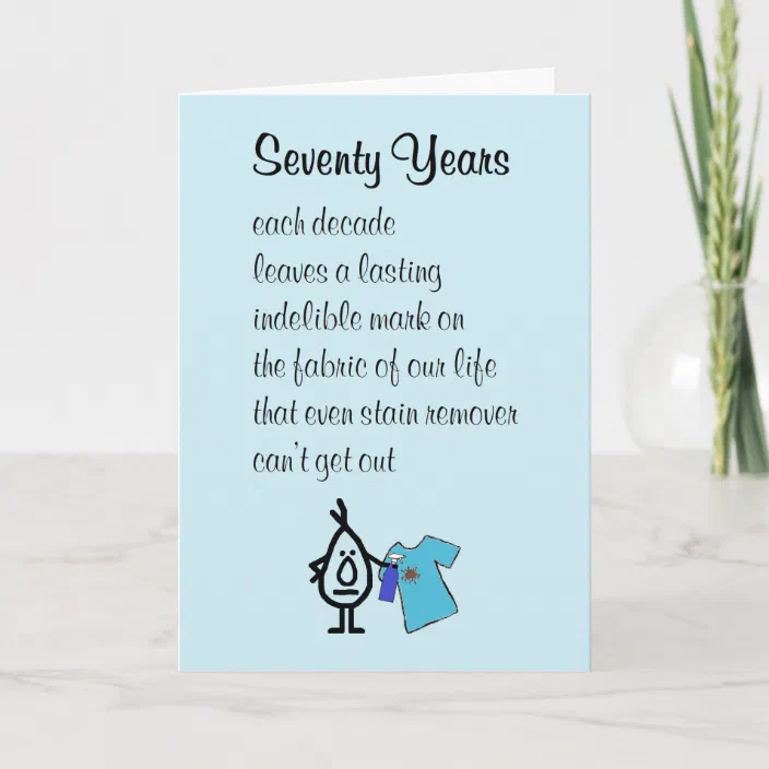 Funny 70th Birthday Poems Personalized Seventy Years, Funny Happy 70Th Birthday Poem Card | Zazzle.com