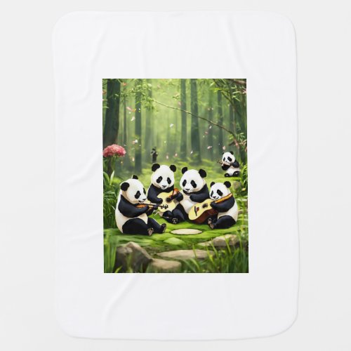 Several cute pandas playing music baby blanket