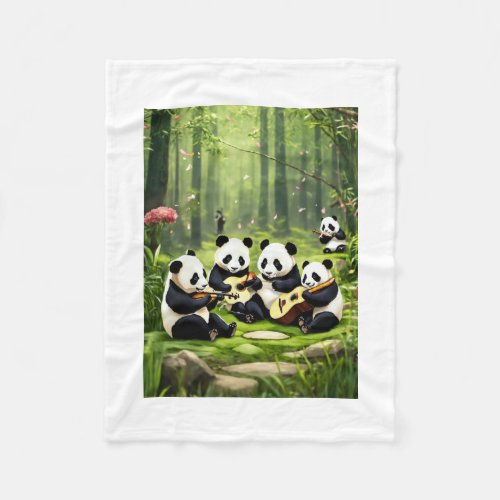 Several cute pandas playing music fleece blanket