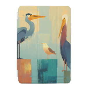 Several seabirds perched on pilings iPad mini cover