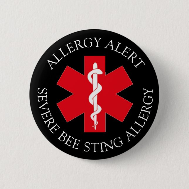 Severe BEE STING Allergy Alert Button (Front)