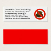 Severe Peanut Allergy Profile Card for Restaurants (Front & Back)