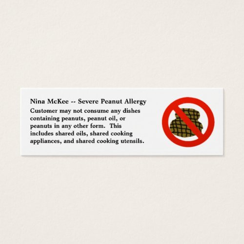 Severe Peanut Allergy Profile Card for Restaurants Business Card Templates