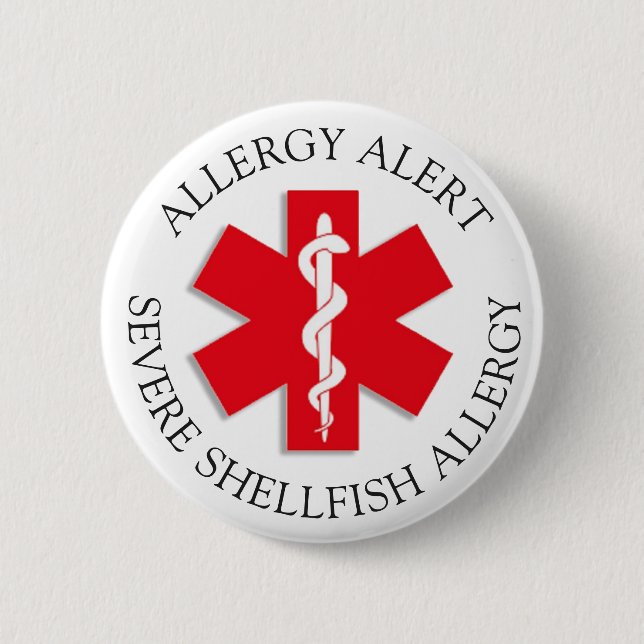 Severe SHELLFISH Allergy Alert Button (Front)