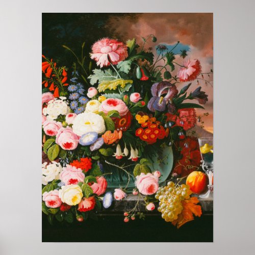 Severin Roesen _ Still Life Of Flowers And Fruit Poster