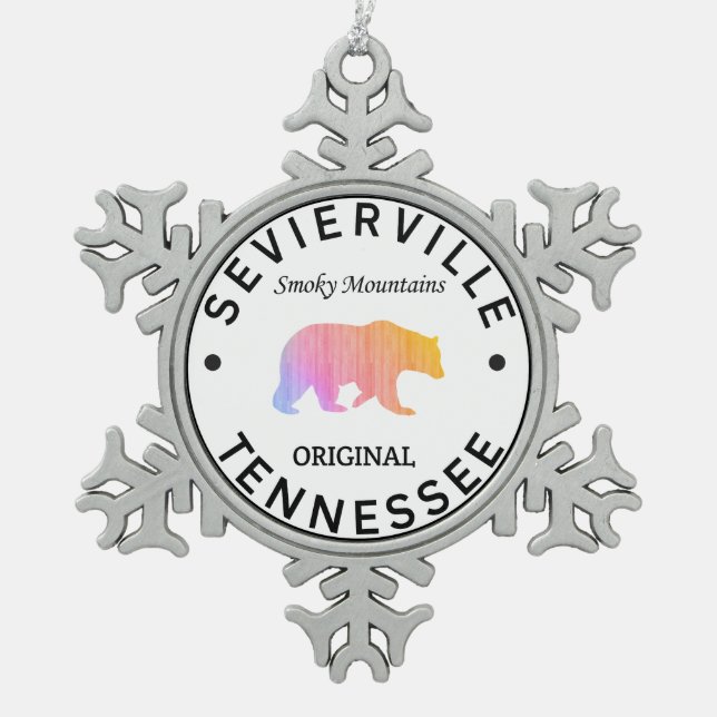 Sevierville Tennessee Snowflake Pewter Christmas Ornament (Front)