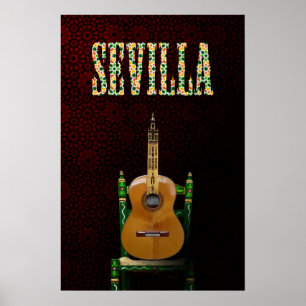 SEVILLA. Guitarra flamenca con Giralda de Sevilla. Poster