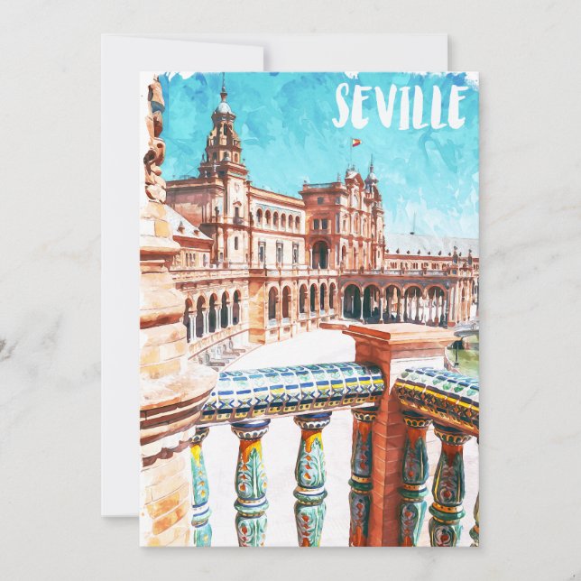 Sevilla Spain Architecture Watercolor Holiday Card (Front)
