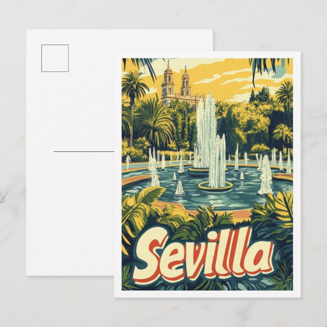 Sevilla Spain Art Vintage Travel Illustration Postcard (Front/Back)