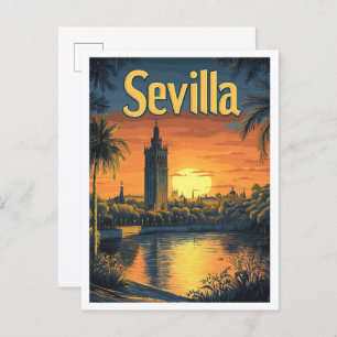 Sevilla Spain Art Vintage Travel Illustration Postcard