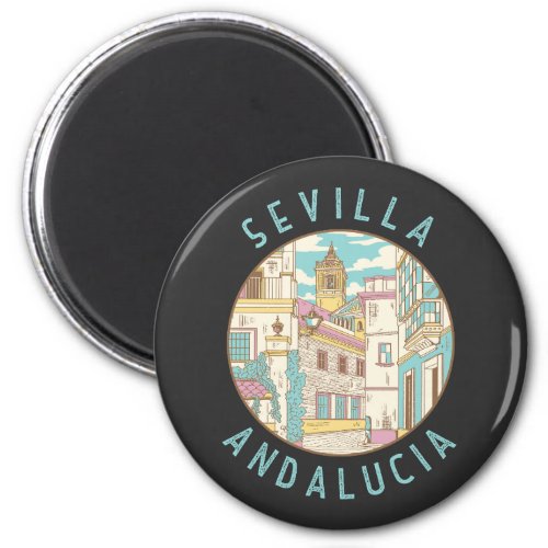 Sevilla Spain Distressed Circle Magnet