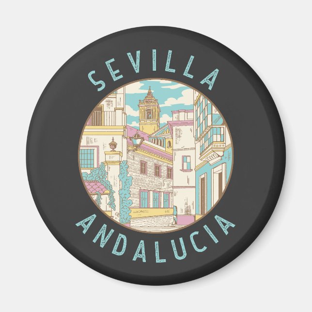 Sevilla Spain Distressed Circle Magnet (Front)