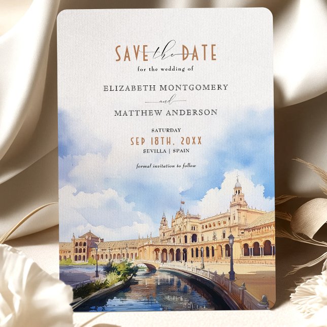 Sevilla Spain Save the Date Plaza de España Invitation (Creator Uploaded)