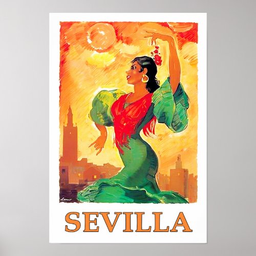 Sevilla Spain vintage travel Poster
