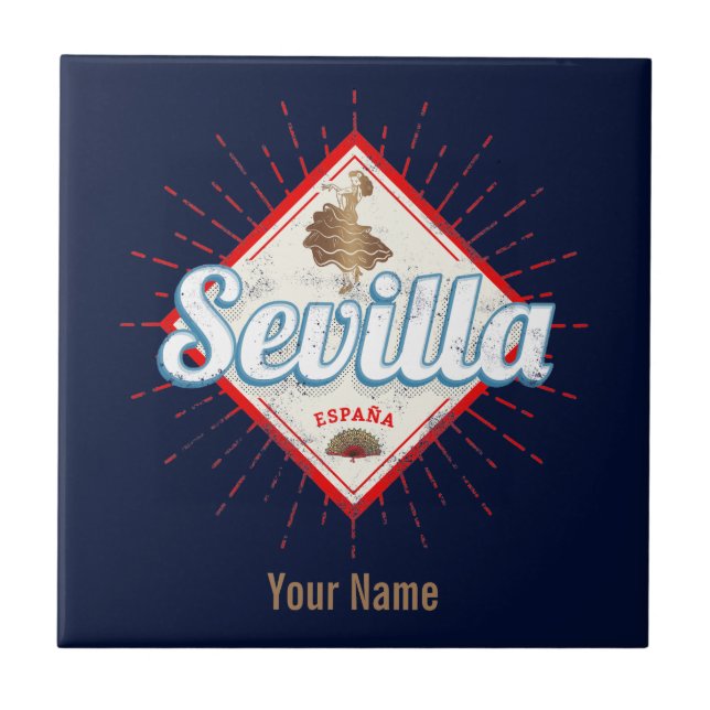 Seville Andalusia Spain Retro Flamenco Vintage Ceramic Tile (Front)