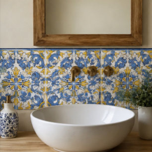 Seville Baroque Blue Golden Scrollwork Mediterrane Ceramic Tile