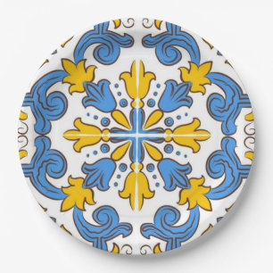 Seville Baroque Blue Golden Scrollwork Mediterrane Paper Plates