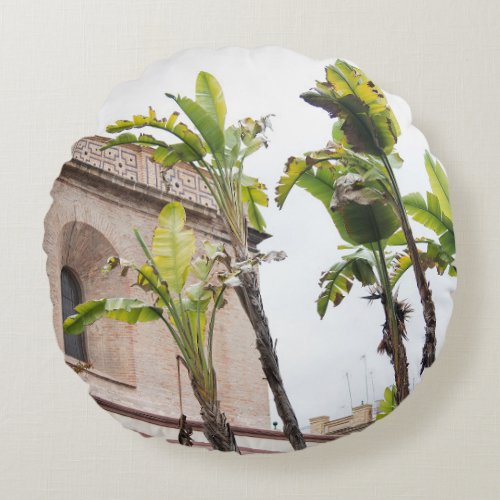 Seville Building with White Bird of Paradise 1  Round Pillow