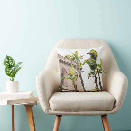 Seville Building with White Bird of Paradise 1  Throw Pillow