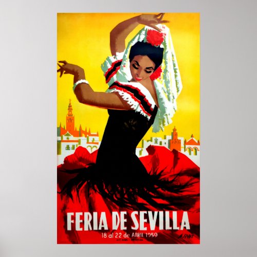 Seville festival Spanish dancer woman tradition Poster
