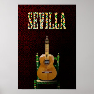 SEVILLE. Flamenco guitar with Giralda of Seville Poster