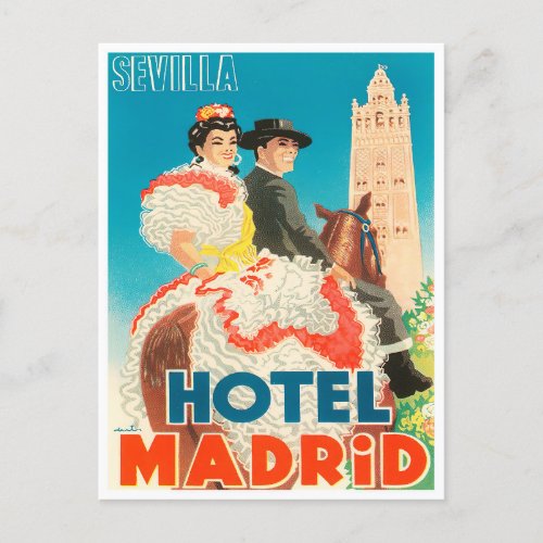 Seville Hotel Madrid vintage travel  Postcard
