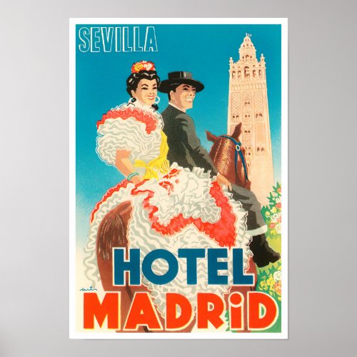 Seville Hotel Madrid vintage travel Poster