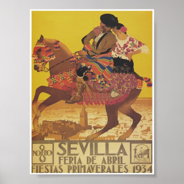 SPAIN 1934 FIESTAS PRIMAVERALES SEVILLA SPRING APRIL TRAVEL VINTAGE POSTER REPRO 