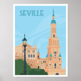 Seville Spain Art Vintage Travel Illustration Poster
