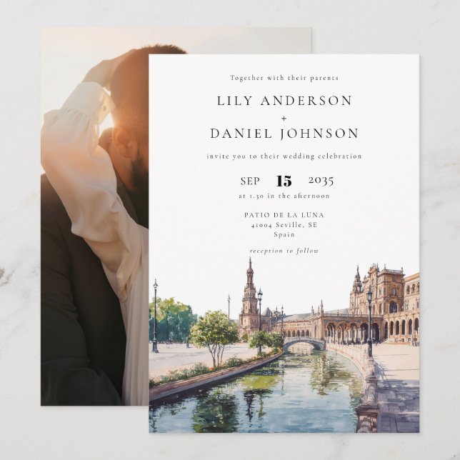 Seville Spain Destination Photo Wedding Invitation (Front/Back)