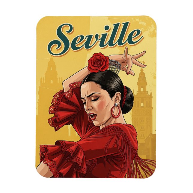 Seville Spain Flamenco Dancer in Red Magnet (Vertical)