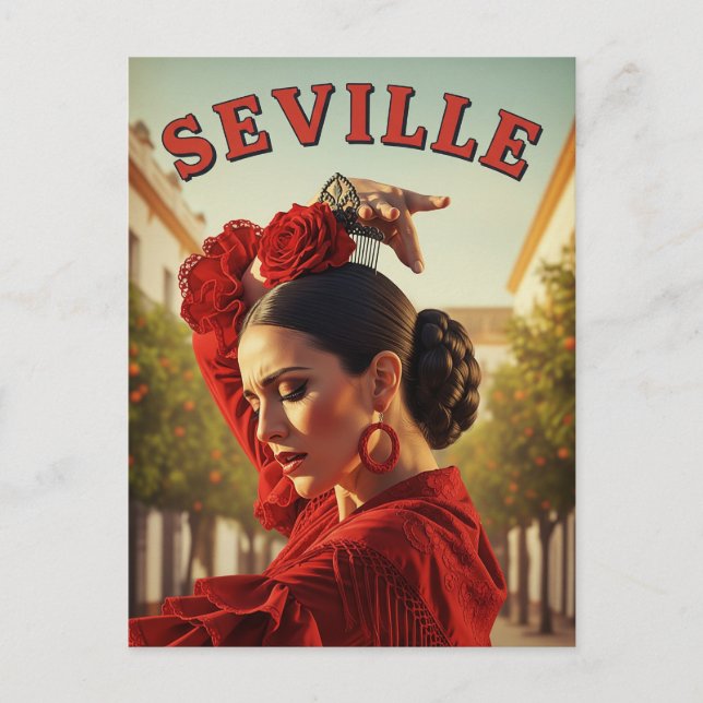 Seville Spain Flamenco Dancer in Red Postcard (Front)