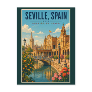 Seville Spain Illustration Travel Art Vintage Postcard