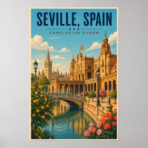 Seville Spain Illustration Travel Art Vintage Poster