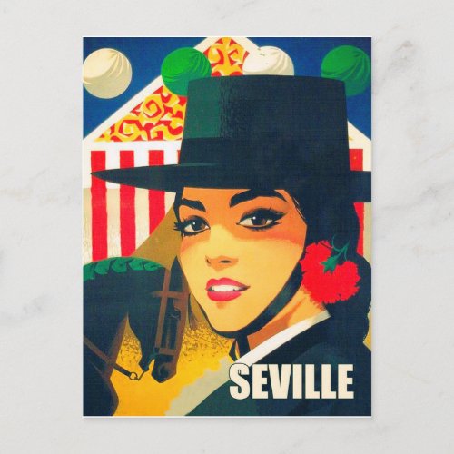 Seville Spain spanish girl with black hat Postcard