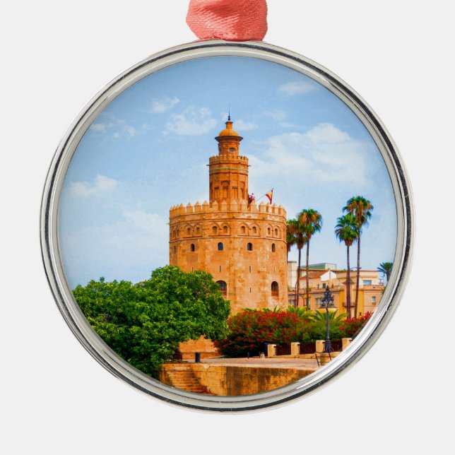 seville spain tower of gold flowers trees palms metal ornament (Front)