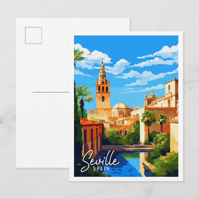 Seville Spain vintage travel illustration Postcard (Front/Back)