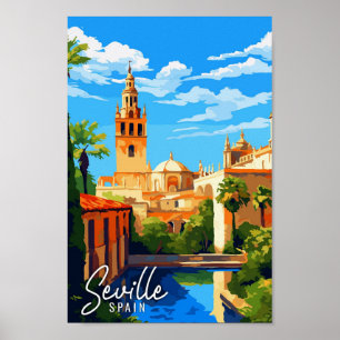 Seville Spain vintage travel illustration Poster