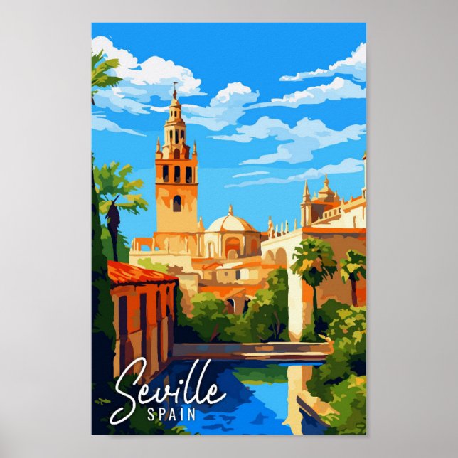 Seville Spain vintage travel illustration Poster (Front)