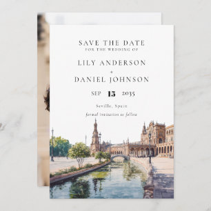Seville Spain Watercolor Photo Wedding Save The Date