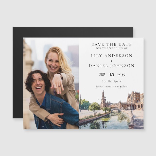 Seville Wedding Photo Save The Date Magnetic Invitation (Front/Back)