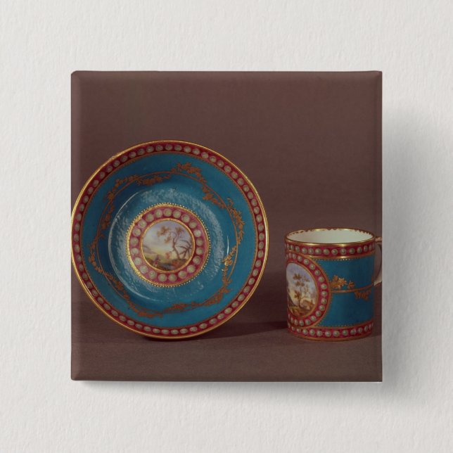 Sevres bleu celeste coffee cup and saucer, c.1780 button (Front)