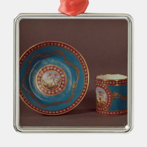 Sevres bleu celeste coffee cup and saucer c1780 metal ornament