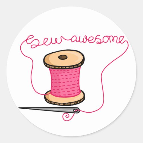Sew awesome needle and cotton classic round sticker