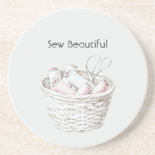 Sew Beautiful Blush Pink White Thread Basket Coaster