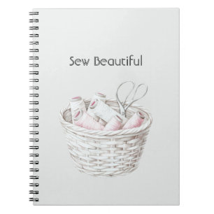 Sew Beautiful Blush Pink White Thread Basket Notebook