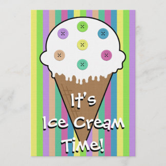 Sew Buttons On Ice Cream Birthday Invitation